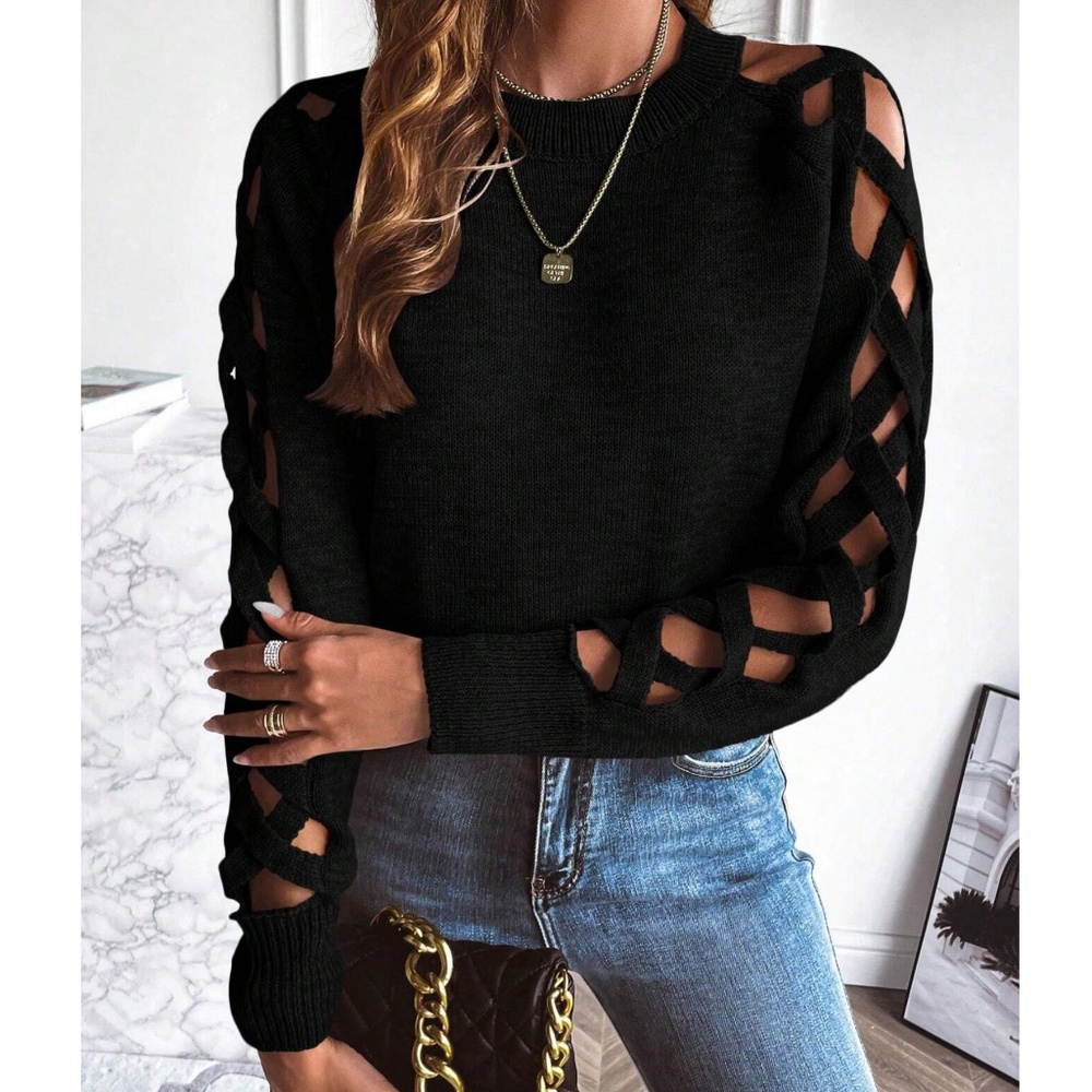 Cozy Criss Cross Long Sleeve Loose Fit Sweater Top - Picture 4 of 14
